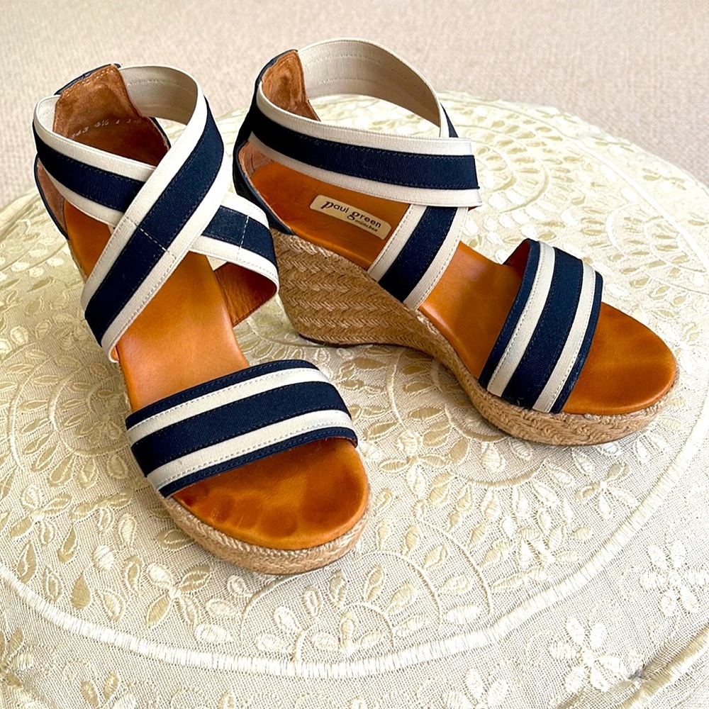 Paul Green Espadrilles. Great condition! Color Navy and White stripe. Size 6.5-7